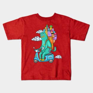 funny monster doodle riding motorcycle Kids T-Shirt